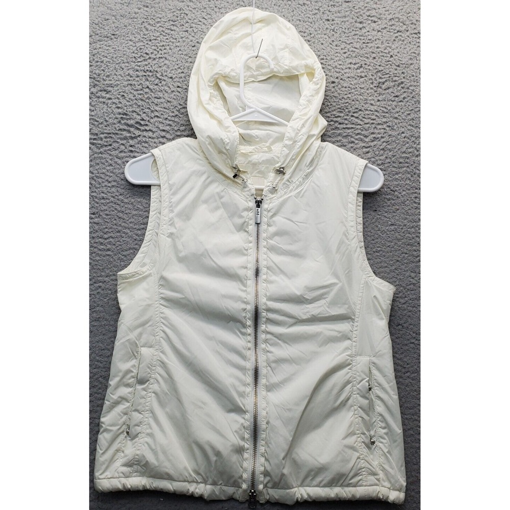 Add Down‎ Puffer Vest Womens Size 4 White Ultra Light Hooded Full Zipper EUC